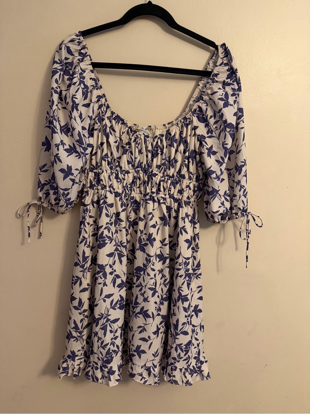 Urban Outfitters Cream and Blue Floral Tiered Mini Dress
